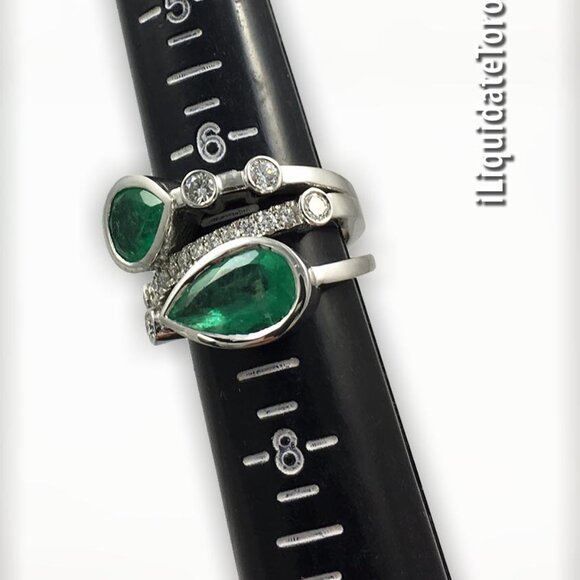 **BRAND NEW** Green Colombian Emerald and Diamond Bubble Ring in 14K White Gold - Picture 9 of 16